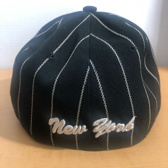 NY Black Pinstriped/Rhinestone Fitted Flatbill Cap - Picture 3 of 8